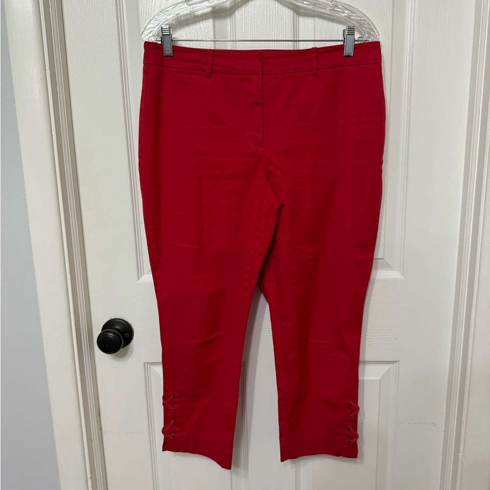 Talbots lace up side hem detail red pants size 10 petite